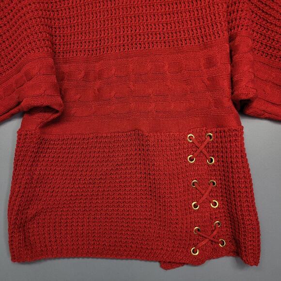 Jennifer Lauren Sweater Womens L Red Open Knit Side Lace Up Dolman Cowl Neck - Picture 6 of 14